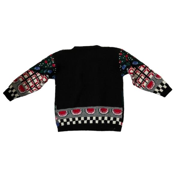 VTG. Eagle's Eye Cottagcore Sweater M Wool Hand Knitted Teddy Patchwork 80s - Picture 7 of 8